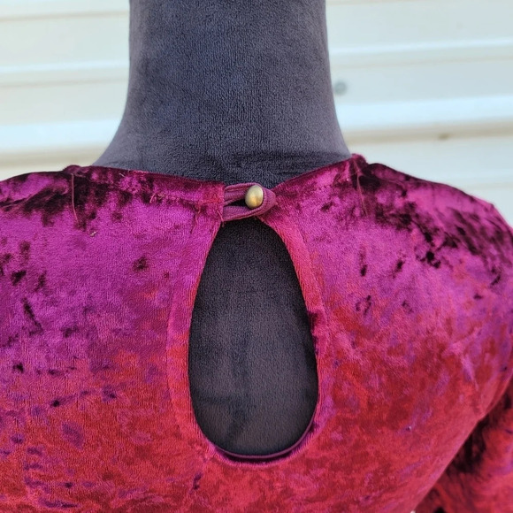 ASOS Club L London Crushed Berry Red Velvet Peplum MIDI Dress UK8 Stretch Small - Picture 7 of 11